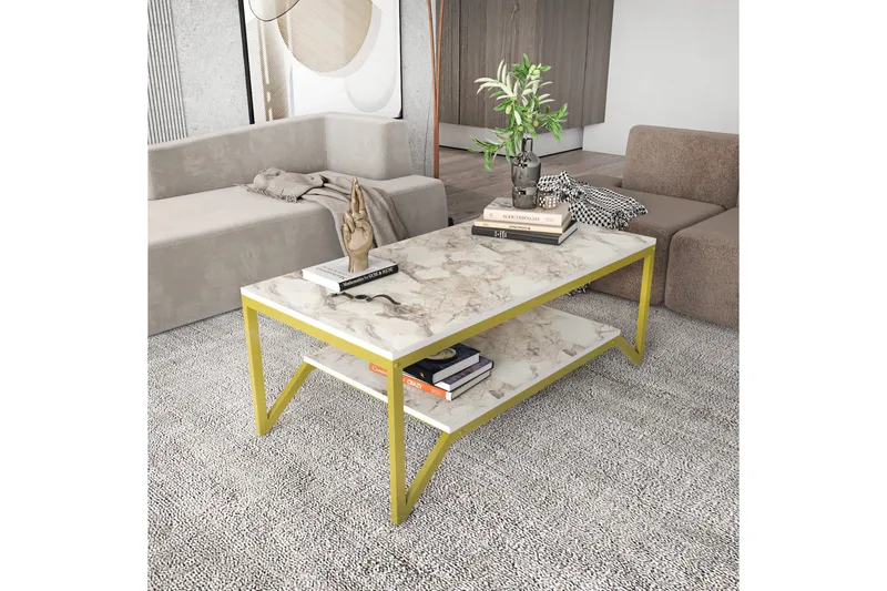 Sohvapöytä Zakkum 60x45,8x120 cm - Kulta/Valkoinen - Huonekalut - Pöytä & ruokailuryhmä - Sohvapöytä