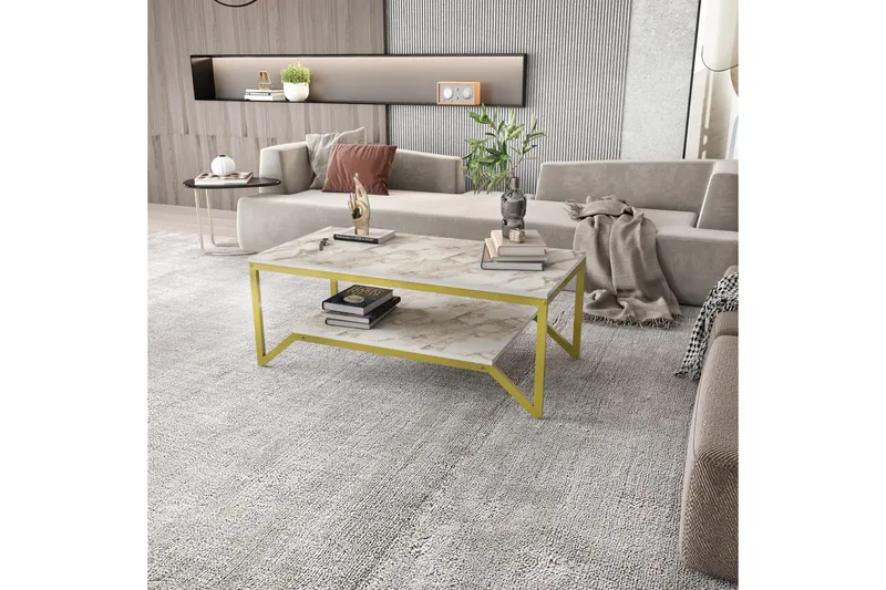 Sohvapöytä Zakkum 60x45,8x120 cm - Kulta/Valkoinen - Huonekalut - Pöytä & ruokailuryhmä - Sohvapöytä