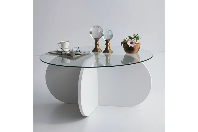 Sohvapöytä Zalumi 75x35x75 cm Pyöreä - Valkoinen - Huonekalut - Pöytä & ruokailuryhmä - Sohvapöytä