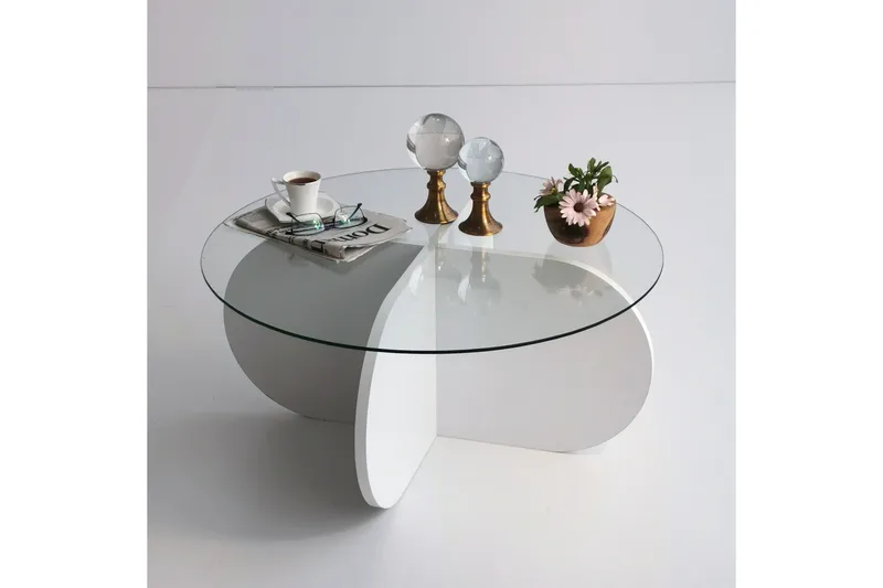 Sohvapöytä Zalumi 75x35x75 cm Pyöreä - Valkoinen - Huonekalut - Pöytä & ruokailuryhmä - Sohvapöytä