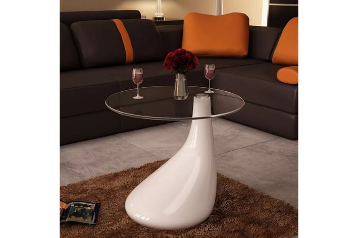 Sohvapöytä pyöreä lasinen pöytälevy Korkeakiilto valkoinen - Valkoinen - Sohvapöytä