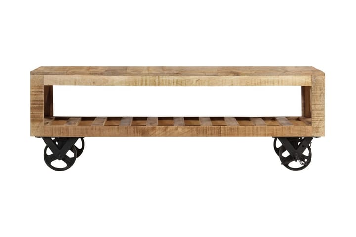 Sohvapöytä pyörillä kiinteä mangopuu 110x50x37 cm - Ruskea - Sohvapöytä
