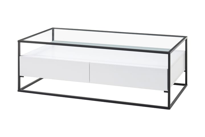 Sohvapöytä Pitlik 120 cm Säilytyksellä 2 laatikkoa+Hylly - Lasi/Valkoinen - Sohvapöytä