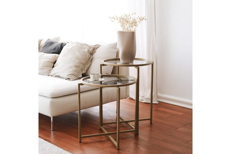 Sohvapöytä Paprendre 50 cm Pyöreä 2-pak - Kulta - Huonekalut - Pöytä & ruokailuryhmä - Sohvapöytä