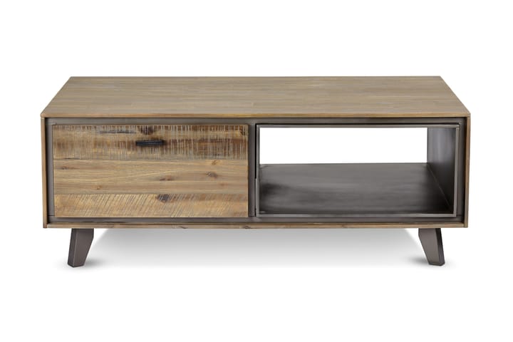 Sohvapöytä Periana 120 cm Säilytyksellä Hylly+laatikot - Akaasia/Beige/Harmaa - Sohvapöytä