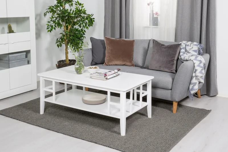 Sohvapöytä Piteå 130 cm Säilytyksellä Hylly Vit - Valkoinen - Huonekalut - Pöytä & ruokailuryhmä - Sohvapöytä
