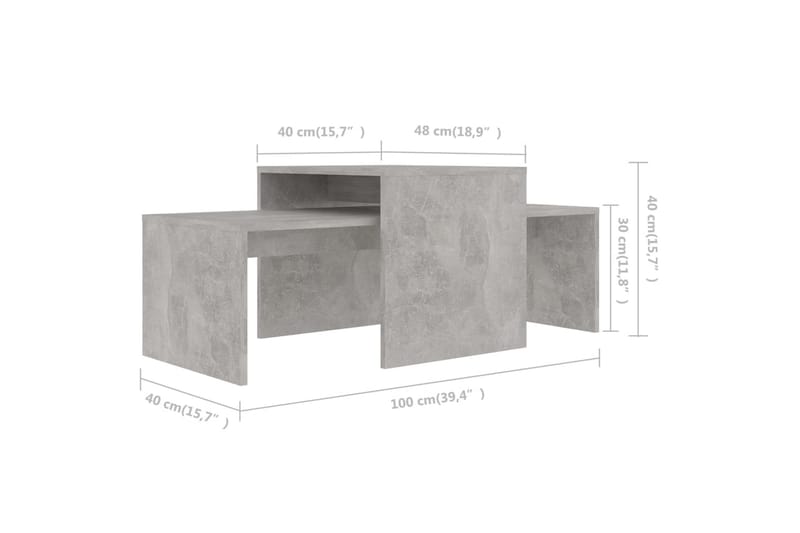 Sohvapöytäsarja betoninharmaa 100x48x40 cm lastulevy - Harmaa - Huonekalut - Pöytä & ruokailuryhmä - Sohvapöytä