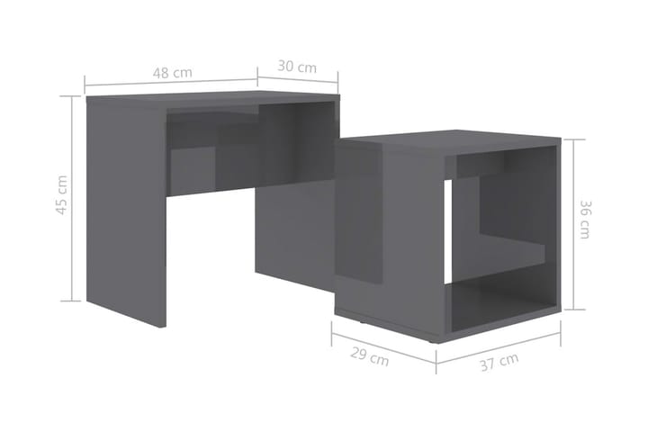 Sohvapöytäsarja korkeakiilto harmaa 48x30x45 cm lastulevy - Harmaa - Sohvapöytä