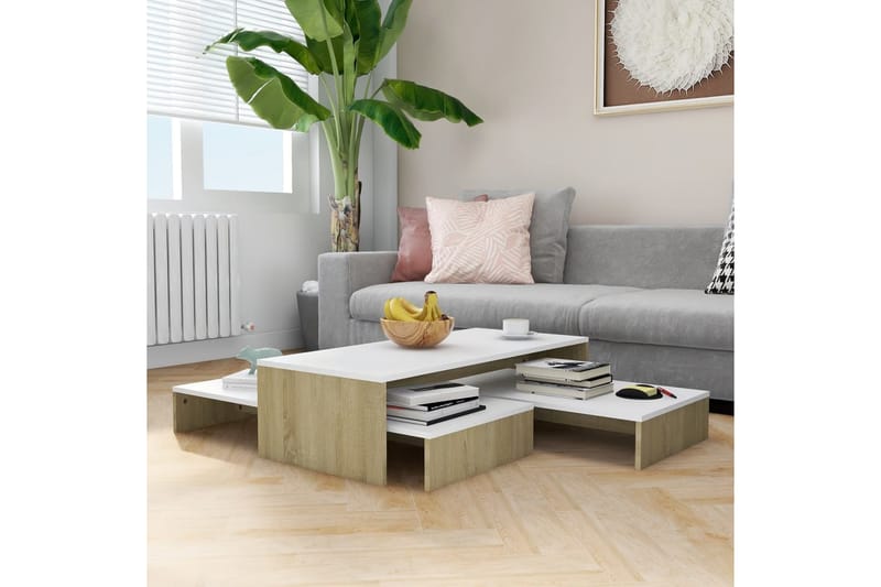 Sohvapöytäsarja valkoinen ja Sonoma-tammi 100x100x26,5cm - Huonekalut - Pöytä & ruokailuryhmä - Sohvapöytä