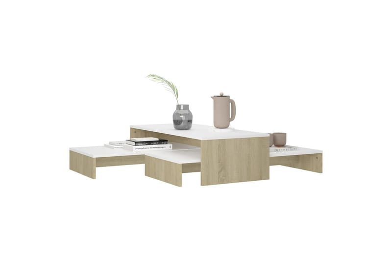 Sohvapöytäsarja valkoinen ja Sonoma-tammi 100x100x26,5cm - Huonekalut - Pöytä & ruokailuryhmä - Sohvapöytä