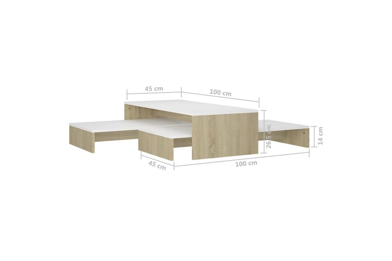 Sohvapöytäsarja valkoinen ja Sonoma-tammi 100x100x26,5cm - Huonekalut - Pöytä & ruokailuryhmä - Sohvapöytä