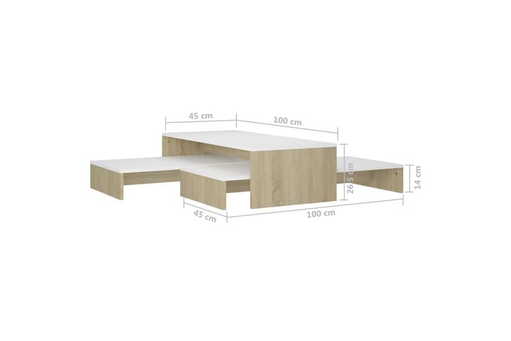 Sohvapöytäsarja valkoinen ja Sonoma-tammi 100x100x26,5cm - Sarjapöytä - Sohvapöytä