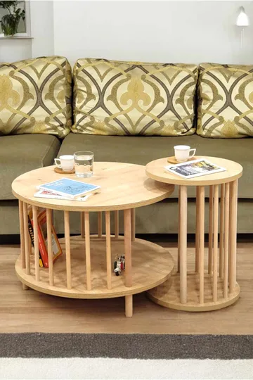 Sohvapöytäsetti Hanah Home Peka Set Pro (Ø60 x K43 cm) Sapphire Oak - Sapphire Oak - Huonekalut - Pöytä & ruokailuryhmä - Sohvapöytä