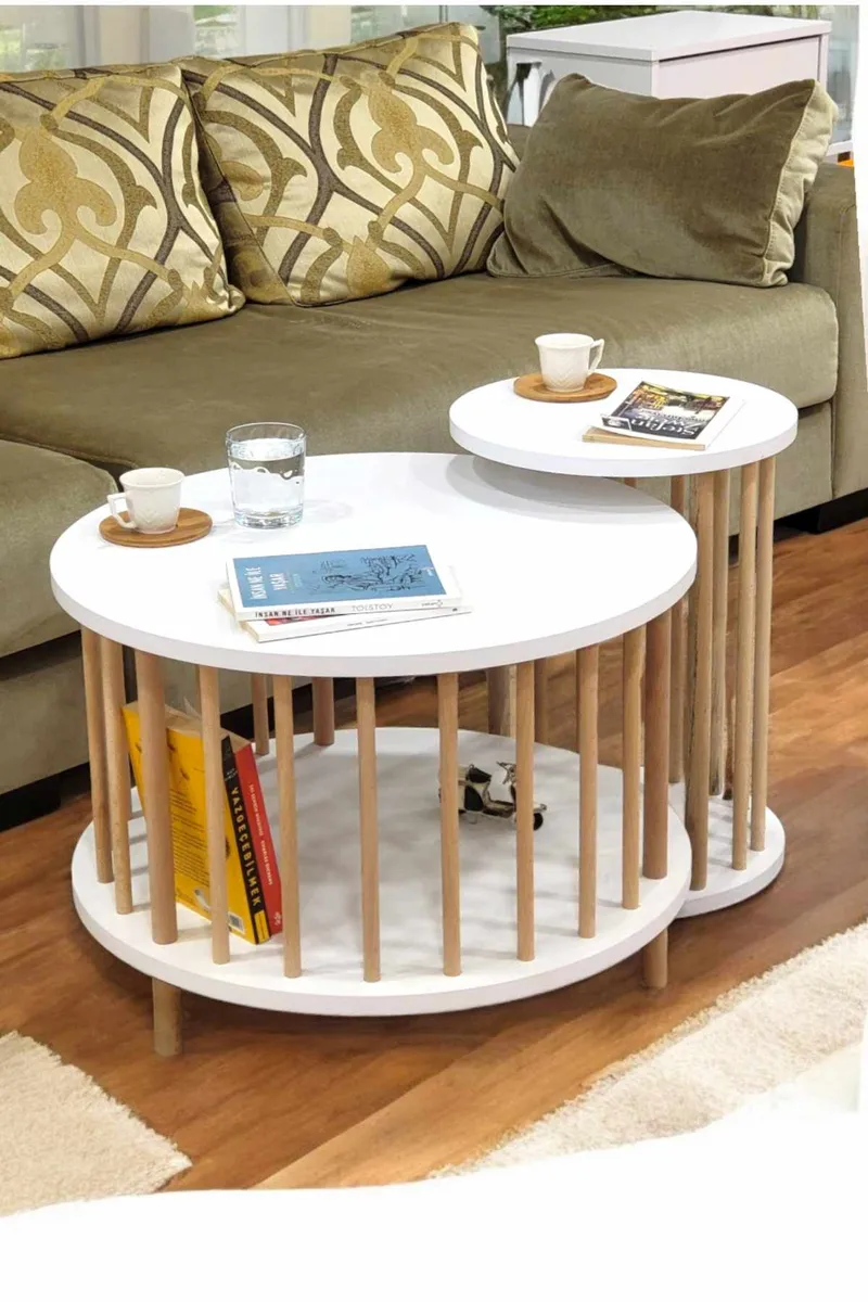 Sohvapöytäsetti Hanah Home Peka Set Pro (Ø60 x K43 cm) Valkoinen, Valkoinen
