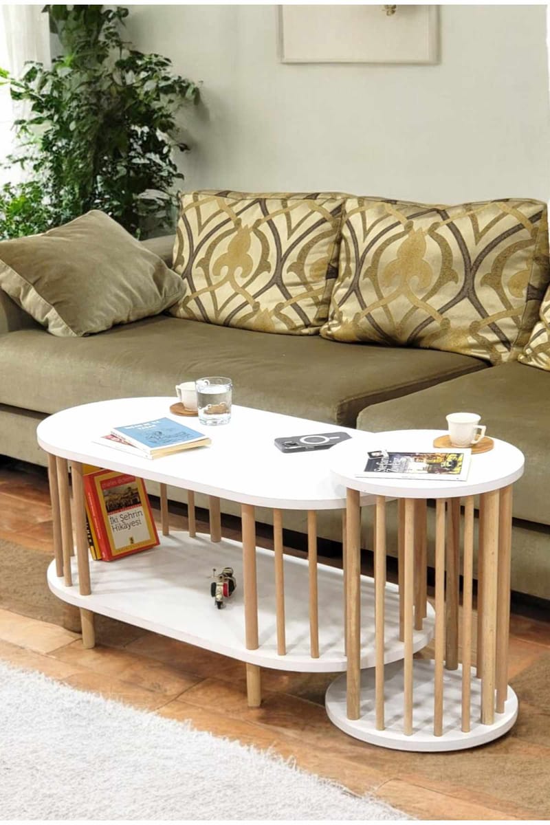 Sohvapöytäsetti Hanah Home Peka Set (90 x 43 x 45 cm) Valkoinen - Valkoinen - Huonekalut - Pöytä & ruokailuryhmä - Sohvapöytä