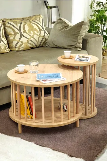 Sohvapöytäsetti Hanah Home Peka Set Pro (Ø60 x K43 cm) Sapphire Oak - Sapphire Oak - Huonekalut - Pöytä & ruokailuryhmä - Sohvapöytä
