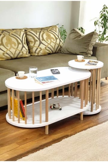 Sohvapöytäsetti Hanah Home Peka Set (90 x 43 x 45 cm) Valkoinen - Valkoinen - Huonekalut - Pöytä & ruokailuryhmä - Sohvapöytä