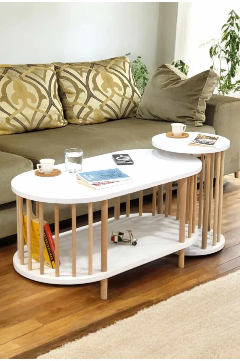 Sohvapöytäsetti Hanah Home Peka Set (90 x 43 x 45 cm) Valkoinen, Valkoinen