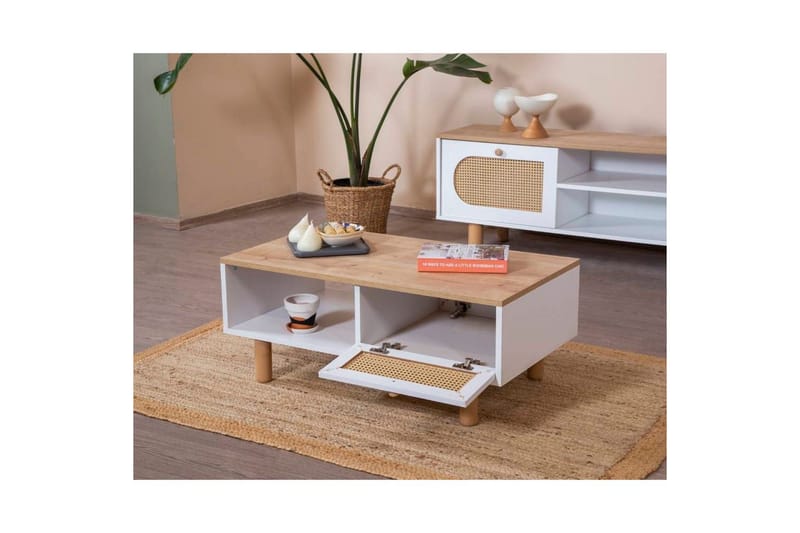 Sohvapöytä Terra Valkoinen / Tammi - Valkoinen - Huonekalut - Pöytä & ruokailuryhmä - Sohvapöytä
