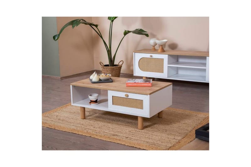Sohvapöytä Terra Valkoinen / Tammi - Valkoinen - Huonekalut - Pöytä & ruokailuryhmä - Sohvapöytä