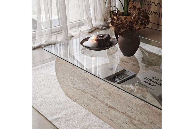 Sohvapöytä Tevrin Travertiini / Läpinäkyvä - Travertiini / Läpinäkyvä - Huonekalut - Pöytä & ruokailuryhmä - Sohvapöytä