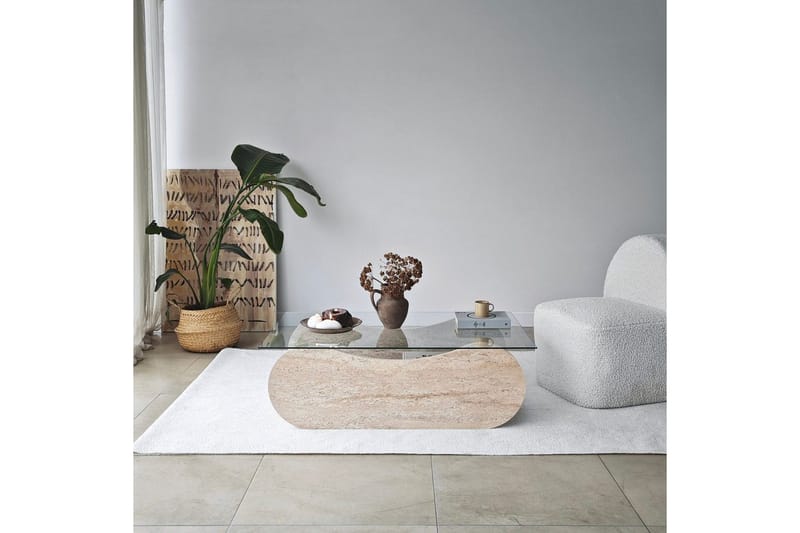 Sohvapöytä Tevrin Travertiini / Läpinäkyvä - Travertiini / Läpinäkyvä - Huonekalut - Pöytä & ruokailuryhmä - Sohvapöytä