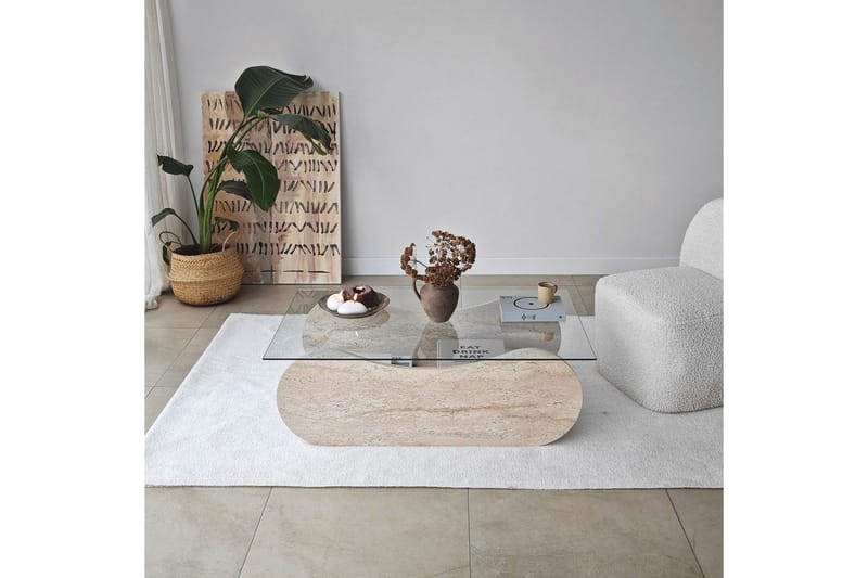 Sohvapöytä Tevrin Travertiini / Läpinäkyvä - Travertiini / Läpinäkyvä - Huonekalut - Pöytä & ruokailuryhmä - Sohvapöytä