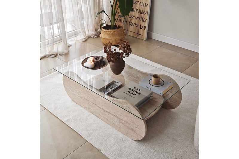 Sohvapöytä Tevrin Travertiini / Läpinäkyvä - Travertiini / Läpinäkyvä - Huonekalut - Pöytä & ruokailuryhmä - Sohvapöytä