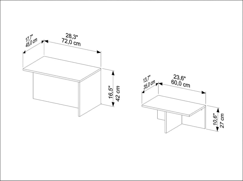 Vumira Sarjapöytä 2 osaa 72 cm - tammi ja valkoinen - Huonekalut - Pöytä & ruokailuryhmä - Sohvapöytä - Arkkupöytä