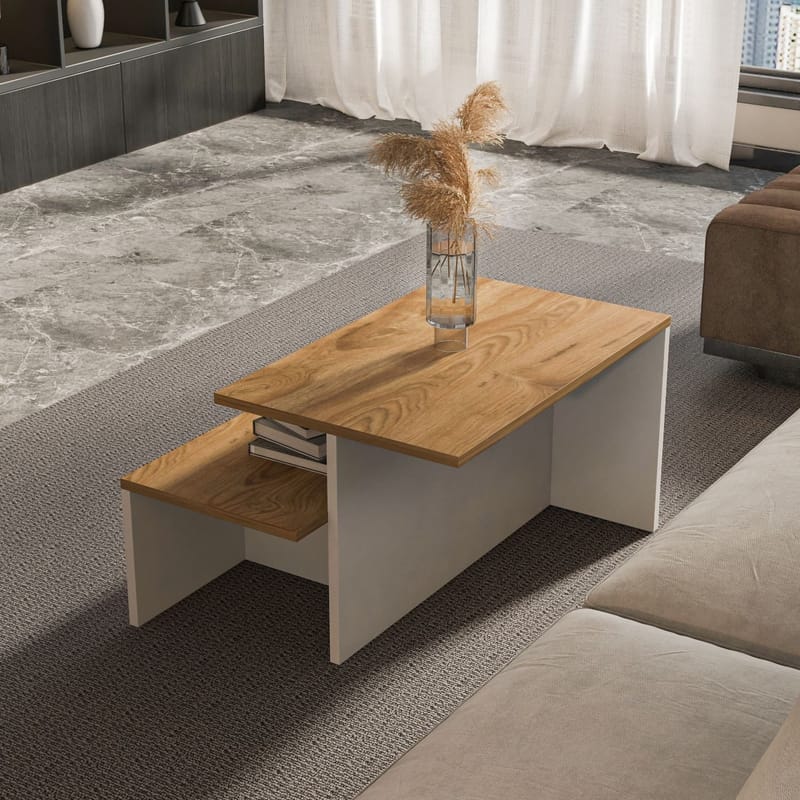 Vumira Sarjapöytä 2 osaa 72 cm - tammi ja valkoinen - Huonekalut - Pöytä & ruokailuryhmä - Sohvapöytä - Arkkupöytä