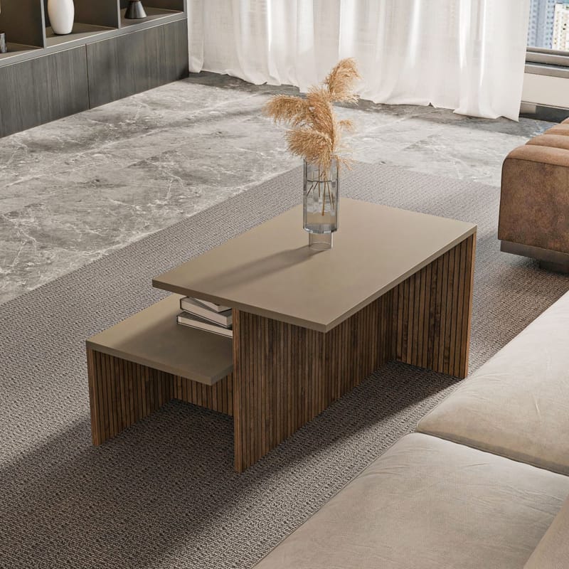 Vumira Sarjapöytä 2 osaa 72 cm - taupe ja tammi - Huonekalut - Pöytä & ruokailuryhmä - Sohvapöytä - Arkkupöytä