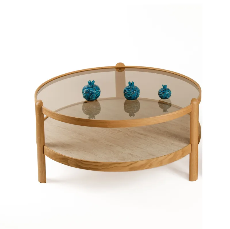 Sohvapöytä Wallxpert Golf (100 x 48 x 100 cm) Oak Travertine, Tammitravertiini