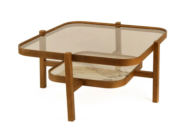 Sohvapöytä Wallxpert Olimpus (90 x 48 x 90 cm) Pähkinä valkoinen marmori - Pähkinä ja valkoinen marmori - Huonekalut - Pöytä & ruokailuryhmä - Sohvapöytä