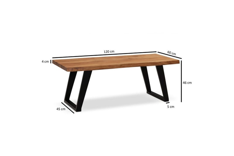 Sohvapöytä Wohnling 120 cm täyspuinen puureuna suorakulmainen maalaistyylinen Musta, viistot juoksijat - Musta, viistot juoksijat - Huonekalut - Pöytä & ruokailuryhmä - Sohvapöytä