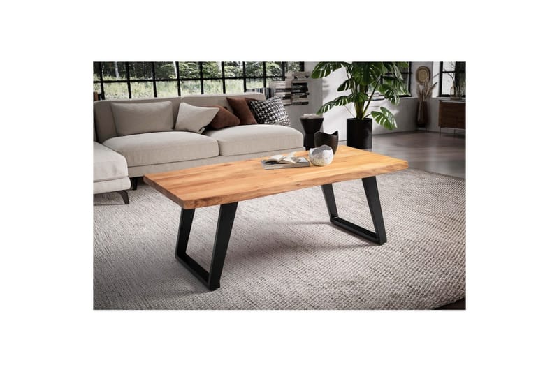 Sohvapöytä Wohnling 120 cm täyspuinen puureuna suorakulmainen maalaistyylinen Musta, viistot juoksijat - Musta, viistot juoksijat - Huonekalut - Pöytä & ruokailuryhmä - Sohvapöytä