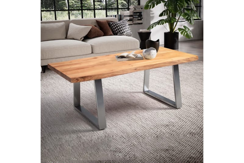 Sohvapöytä Wohnling 120 cm täyspuinen puureuna suorakulmainen maalaistyylinen Hopea, Suorat liu'ut - Hopea, Suorat liu'ut - Huonekalut - Pöytä & ruokailuryhmä - Sohvapöytä