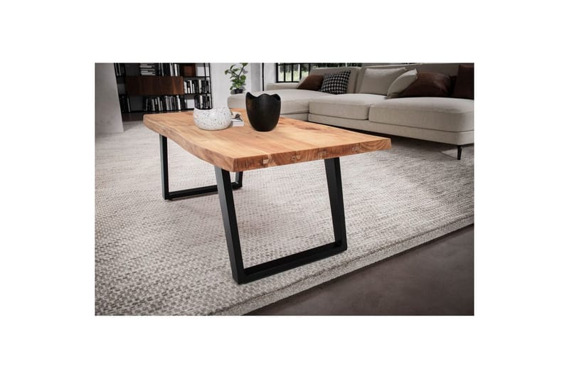 Sohvapöytä Wohnling 120 cm täyspuinen puureuna suorakulmainen maalaistyylinen Musta, viistot juoksijat - Musta, viistot juoksijat - Huonekalut - Pöytä & ruokailuryhmä - Sohvapöytä