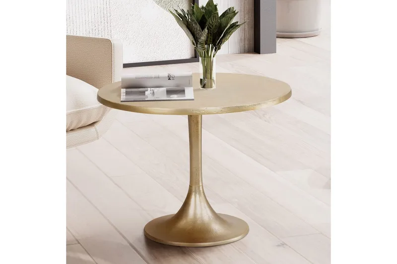 Sohvapöytä Wohnling 60 cm pyöreä kullanvärinen metallirunko, teollinen tyyli - Huonekalut - Pöytä & ruokailuryhmä - Sohvapöytä