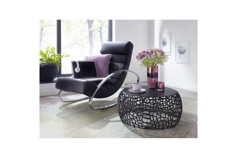 Sohvapöytä Wohnling alumiinivalu, pyöreä 60 cm, käsintehty, moderni tyyli Musta - Musta - Huonekalut - Pöytä & ruokailuryhmä - Sohvapöytä