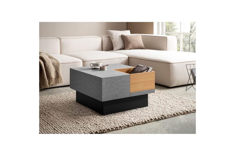 Sohvapöytä Wohnling Betonin näköinen, neliö 65 cm, säilytystila, moderni ilme - Huonekalut - Pöytä & ruokailuryhmä - Sohvapöytä