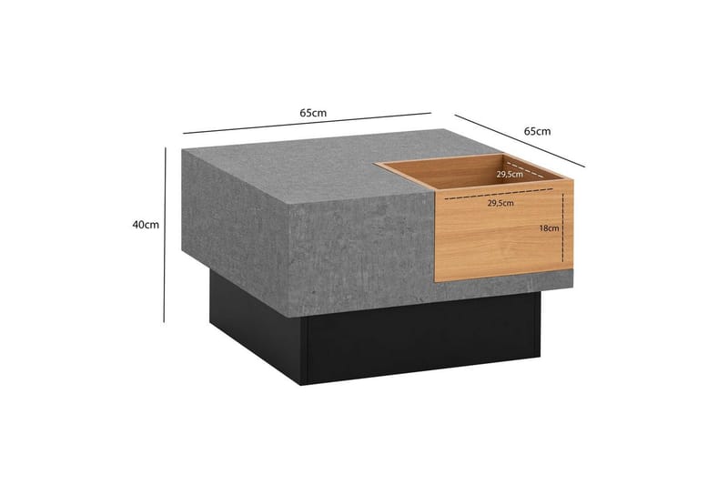 Sohvapöytä Wohnling Betonin näköinen, neliö 65 cm, säilytystila, moderni ilme - Huonekalut - Pöytä & ruokailuryhmä - Sohvapöytä