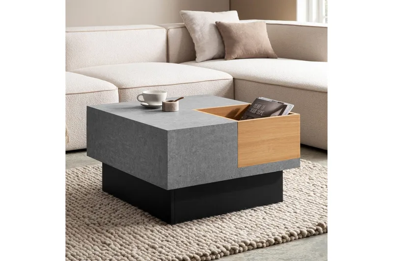 Sohvapöytä Wohnling Betonin näköinen, neliö 65 cm, säilytystila, moderni ilme - Huonekalut - Pöytä & ruokailuryhmä - Sohvapöytä