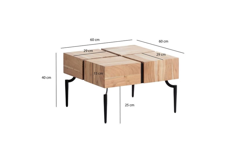 Sohvapöytä Wohnling kokopuuta 60 cm kuutio, neliö, moderni tyyli vaaleanruskea - vaaleanruskea - Huonekalut - Pöytä & ruokailuryhmä - Sohvapöytä