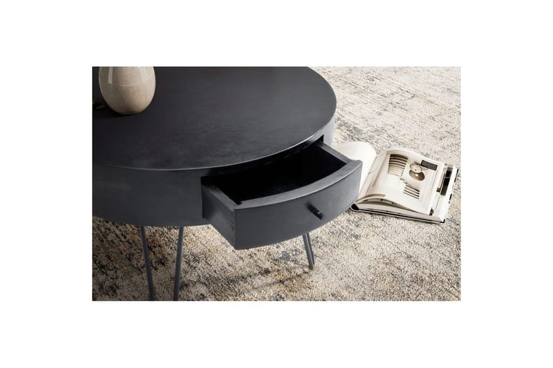Sohvapöytä Wohnling kokopuuta 60 cm pyöreä laatikolla, maalaismainen tyyli Musta - Musta - Huonekalut - Pöytä & ruokailuryhmä - Sohvapöytä