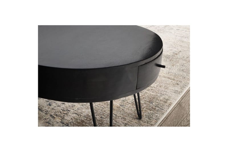 Sohvapöytä Wohnling kokopuuta 60 cm pyöreä laatikolla, maalaismainen tyyli Musta - Musta - Huonekalut - Pöytä & ruokailuryhmä - Sohvapöytä