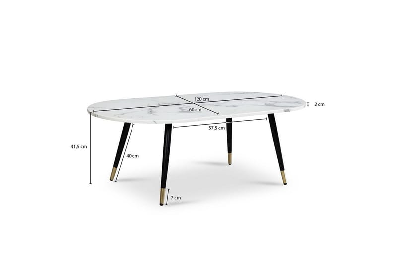Sohvapöytä Wohnling marmori-ilme 120 cm, ovaali moderni tyyli Marmori valkoinen - Marmori valkoinen - Huonekalut - Pöytä & ruokailuryhmä - Marmoripöydät