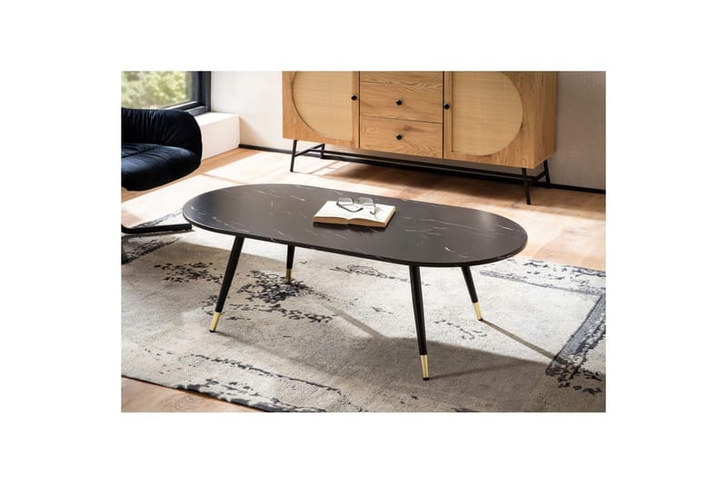 Sohvapöytä Wohnling marmori-ilme 120 cm, ovaali moderni tyyli Musta marmori - Musta marmori - Huonekalut - Pöytä & ruokailuryhmä - Sohvapöytä
