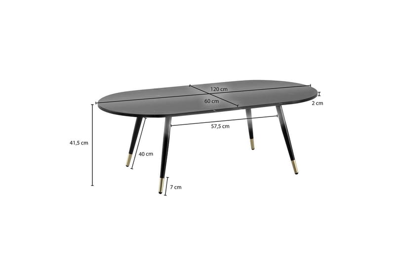 Sohvapöytä Wohnling marmori-ilme 120 cm, ovaali moderni tyyli Musta marmori - Musta marmori - Huonekalut - Pöytä & ruokailuryhmä - Sohvapöytä