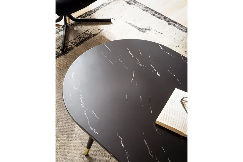 Sohvapöytä Wohnling marmori-ilme 120 cm, ovaali moderni tyyli Musta marmori - Musta marmori - Huonekalut - Pöytä & ruokailuryhmä - Marmoripöydät