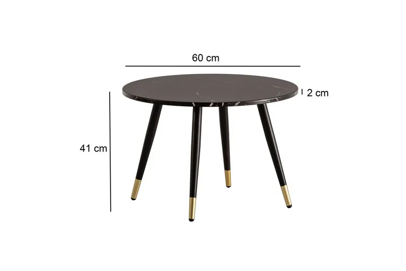 Sohvapöytä Wohnling marmori-ilme 60 cm pyöreä, moderni tyyli Musta marmori - Musta marmori - Huonekalut - Pöytä & ruokailuryhmä - Marmoripöydät